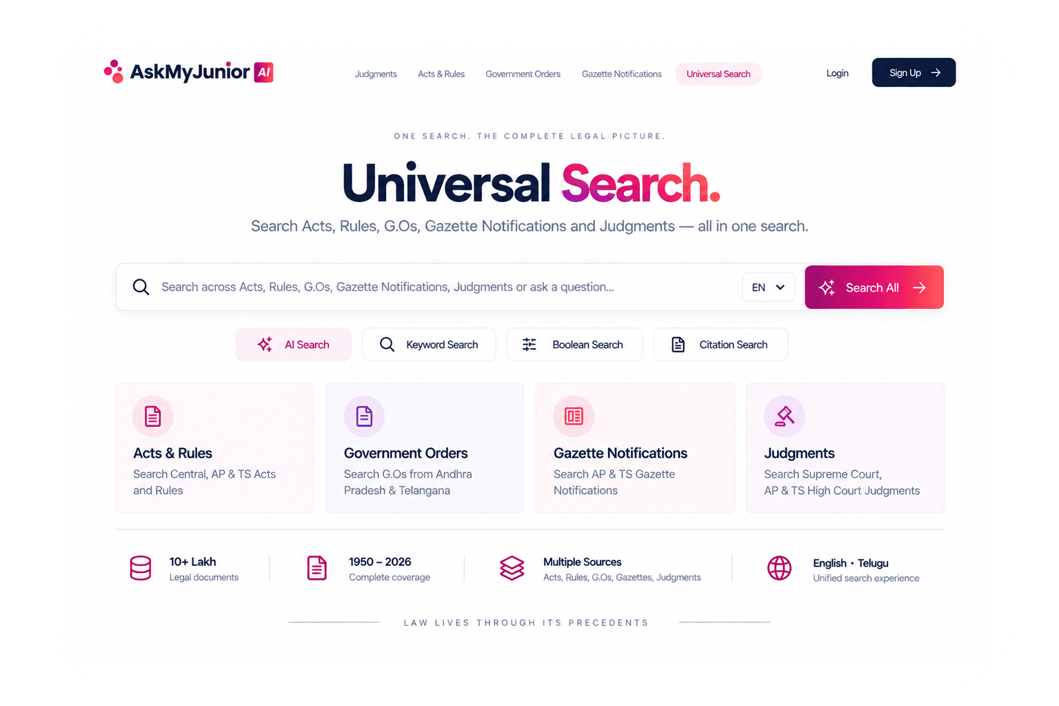 AskMyJunior AI Universal Search module screenshot